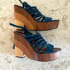 Vince Camuto Navy Suede Wedge Sandals